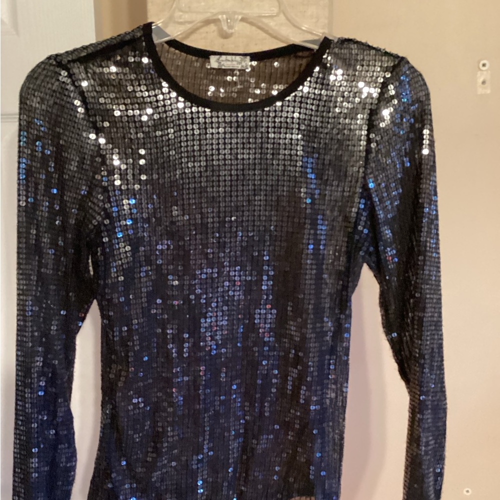 Free People Black Long Sleeve Top with Sequins